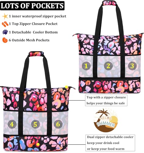 JIANYA Beach Bag Women Waterproof Sandproof Beach Tote Bags with Cooler Top Zipper Large Totes for Pool Travel Daily