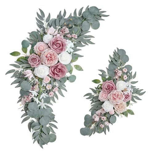 PONATIA Small Wedding Arch Flowers (Pack of 2), Artificial Dusty Rose Flowers for Wedding Welcome Signs Decorations and Ar...