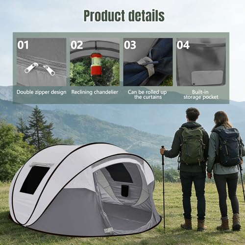 Instant Pop Up Camping Tent, 4-6 Person Tents,Automatic Set Up Tent in 3 Seconds,Waterproof Sunshade Family Tent,Portable ...