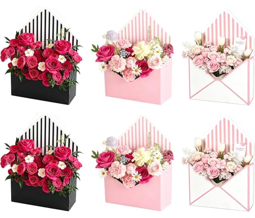 FYSUIMU 6Pcs Mother's Day Floral Envelope Box Empty Flower Stripe Paper Box Florist Bouquet Packaging Box for Valentine's ...