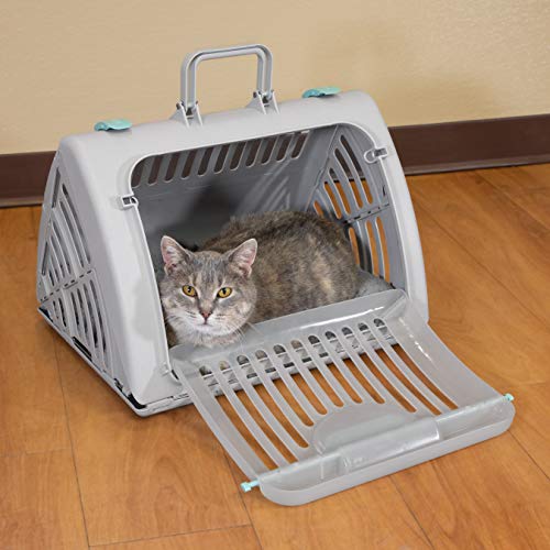 SportPet Large Hard-Sided Travel Cat Carrier - Cat Carrier with Patented Wide Side-Opening Door, Foldable Portable Pet Car...