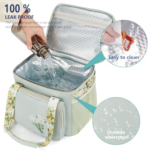 HSHRICH Insulated Lunch Bag for Women/Men, Dual Compartment Waterproof Reusable Large Lunch Box for Adlut Wide-Open Tote C...