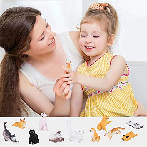 SIENON 12Pcs Dog and Cat Animal Toys, Mini Cute Plastic Puppy Kitten Pet Model for Kids Educational Preschool Learning Chr...