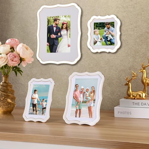 GorYeeFine High End Zinc Alloy 4x6'' White Photo Frame,Classic Vintage Scalloped Design with Enamel Finish & 3.5x5'' Premi...
