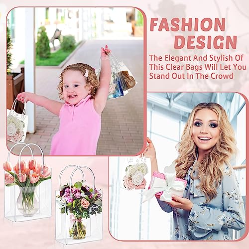 LEIFIDE 50pcs Clear Plastic Gift Bags with Handles PVC Reusable Transparent Totes Bags for Goodie Candy School Birthday Pa...