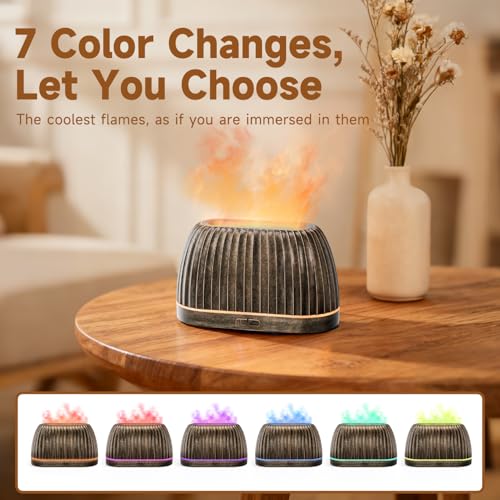 SOULORIGIN Essential Oil Diffuser, Flame Effect Aromatherapy Diffuser with 7-Color LED Lights & Auto Shut-Off, Ultrasonic ...