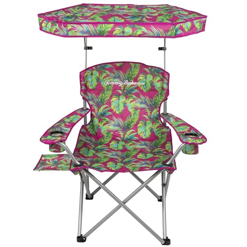 Tommy Bahama Extra-Wide Folding Beach Chair with Max Shade Canopy, Side Table, and Cup Holders, 25" W Outdoor Portable Cam...