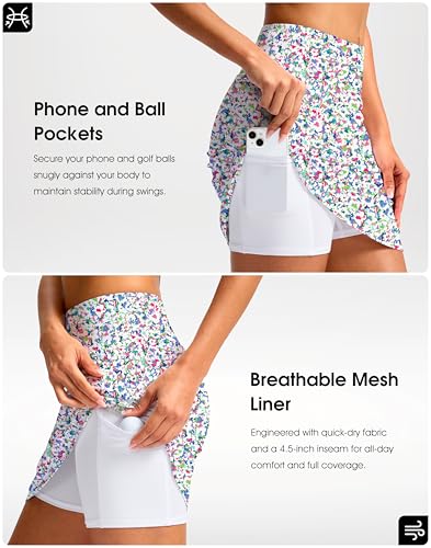 G Gradual 18" Golf Skirts for Women Zipper Pockets Mid Length Skort with Shorts Underneath High Waist Tennis Pickleball