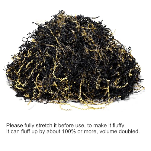 Mefleet 1/2 LB Crinkle Cut Paper Shred Filler 8 oz Black & Gold Crinkle Shredded Paper for Gift Box - Gift Basket Bag Fill...