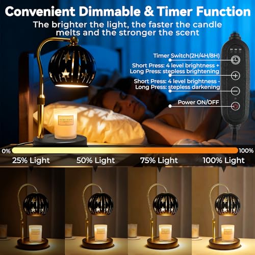 Electric Candle Warmer Lamp with Timer & Dimmer for Bedroom（Candle Not Included, Height Adjustable Candle Warmer with 2 Bu...