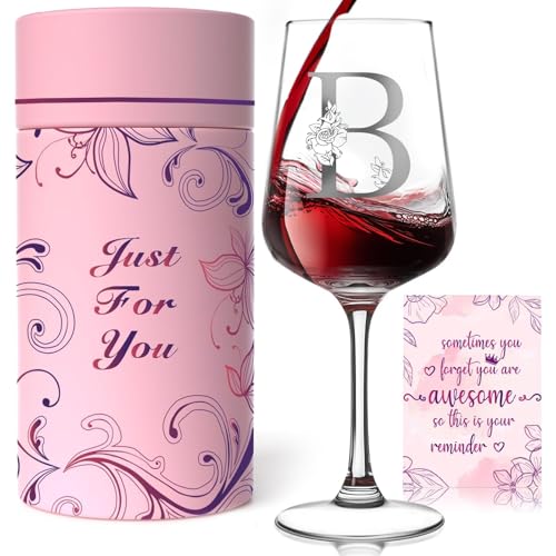 Mothers Day Gifts for Mom, Grandma, Wife - Personalized Monogram A-Z Wine Glass Gifts for Women - Unique Birthday Gift for...