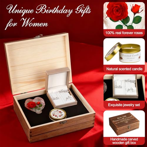 Preserved Roses with Necklace Set & Scented Candle, Mother's Day Gifts for Women Mom Romantic Eternal Flowers Rose Birthda...