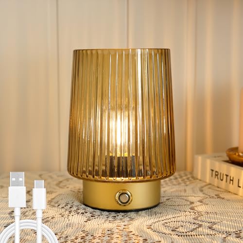 ULAROOM Cordless Lamp Rechargeable Battery Operated lamp, Glass Small Table lamp - Portable Dimmable Brightness Touch Wire...