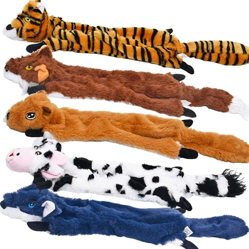 SHARLOVY Dog Squeaky Toys 5 Pack, Pet Crinkle Toy No Stuffing Animals Plush, Dog Chew for Large and Medium, Small Puppy Te...