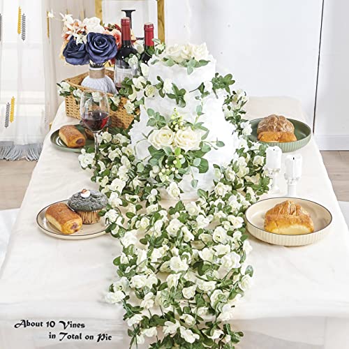 PONKING 8 Pcs x 8.2 ft Flower Garland Artificial Rose Vine Flowers with Green Leaves Hanging Fake Roses Vine for Room Part...