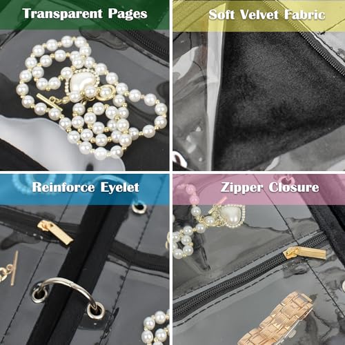 LingLingo Travel Jewelry Organizer Case,Jewelry Bags for Traveling, Jewelry Binder with 24 Pcs Clear Zipper Velvet Pouches...