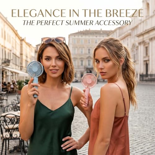 Linlinwill Portable Handheld Fan 2 Pack, USB Rechargeable Mini Fan, Ultra Quiet, 3 Speeds with Phone Holder Base, All Day ...