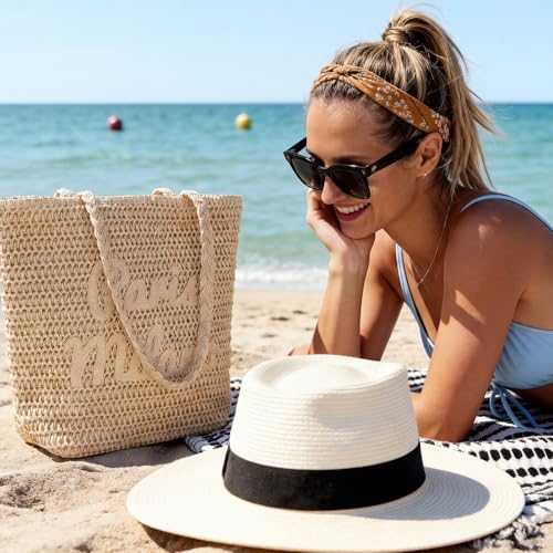 Beach Bags for Women - Large Straw Bag Woven Beach Tote, Summer Handmade Shoulder Handbag