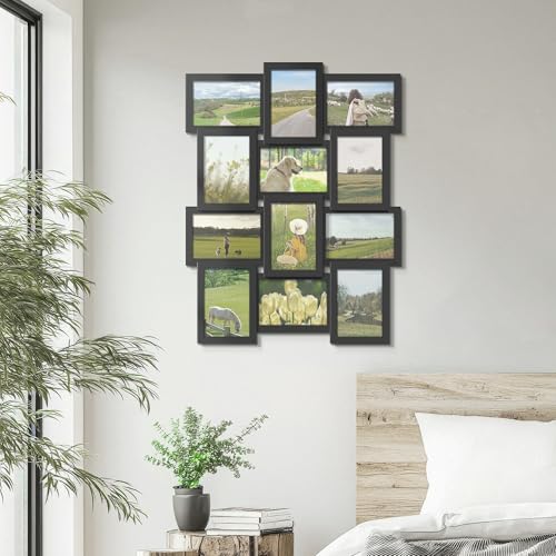 DUENPY 4x6 Picture Frame Collage, 12-Pack Picture Frames Collage Wall Decor, Set with Glass Front, Assembly Required, Black
