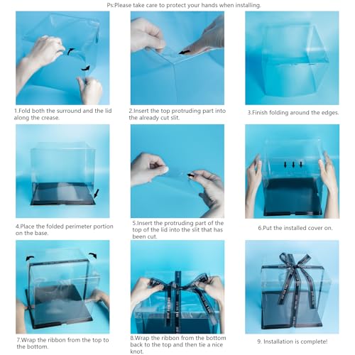 Thxutm Clear Cake Box, 2 Pcs Transparent Cake Carrier Box with Lids, 8'' PET Packaging Boxes with Ribbon Gift Card for Pas...