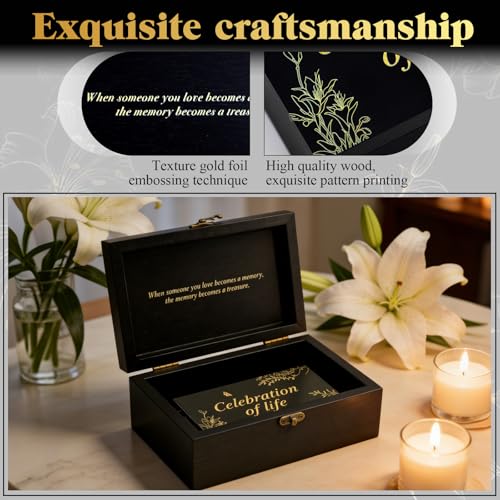 Celebration of Life Memory Box Set with 100Pcs Share a Memory Cards for Funeral and 6 Pens, 2 Wood Sign, Memorial Decorati...