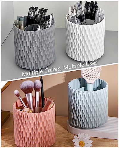 Lebenrich Rotating Pen Holder for Desk, 5 Slots Unique White Desk Organizer Easthetic Desktop Supplies and Accessories for...