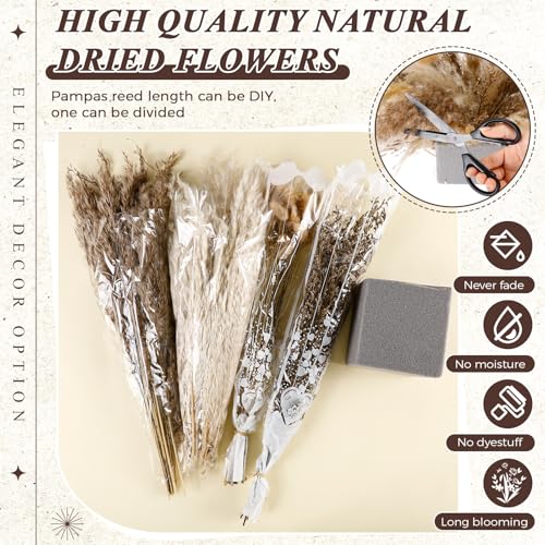 Layhit 1 Set Boho Dried Flower Wall Hanging 35 inch Pampas Grass Bouquet Dry Flower for Vase Crafts DIY Handmade Floral Pl...