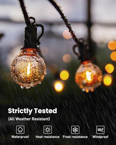 Brightown Outdoor String Lights 29 Feet G40 LED Patio Lights, Plug-in, 13 Plastic Edison Bulbs(1 Spare), Waterproof Connec...