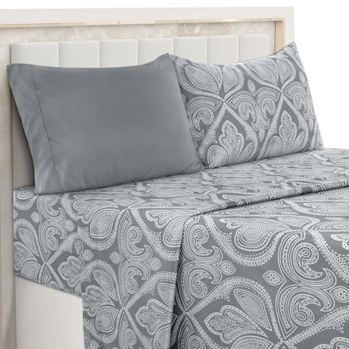 Ultra Soft Wrinkle-Free Microfiber Paisley Twin Sheet Set, Cute Floral Pattern Boho Print – 16" Deep Pocket Fitted Sheet, ...