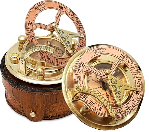 NETAEX Personalized Engraved Antique Brass & Copper Sundial Compass, Sundial Clock in Leather Box Gift Sun Clock Ship Repl...