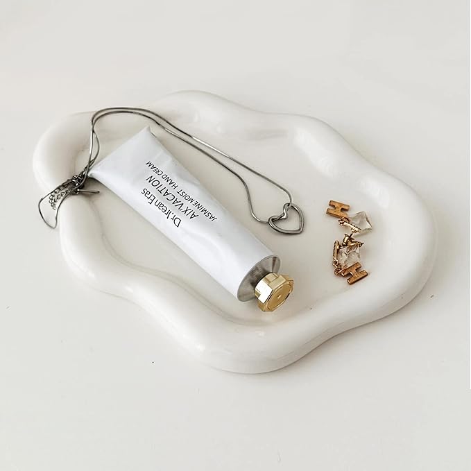 MDFAYE Jewelry Dish Trinket Tray for Women, Ring Dish Holder, Unique Cloud Shape Ceramic Plate Cute Things Vanity Aestheti...