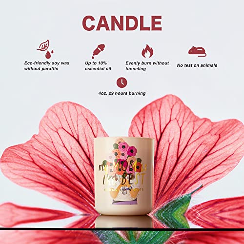 Hidden Label Soy Candle Set: Geranium & Rose 'Best Mom' Gift with Reed Diffuser & Room Spray