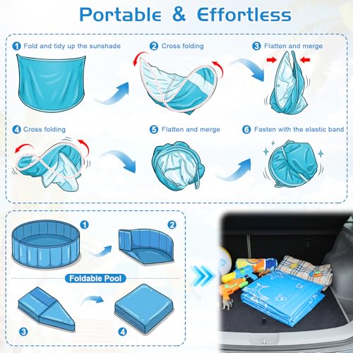 Upgraded Baby Pool with Canopy Sprinkler, 47in Foldable Kiddie Pool with Pop Up Mosquito Net, Baby Beach Tent with Sun Sha...