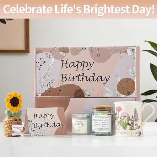 Happy Birthday Gift Set for Women - Ceramic Mug, Bible Verse Jar, Scented Candle, Sunflower & Greeting Card - Religious Bi...