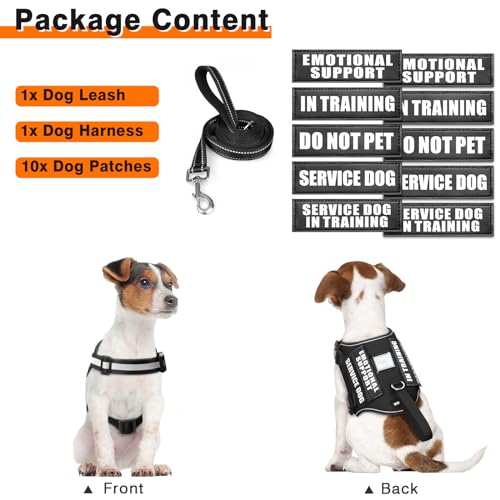 Service Dog Harness and Leash Set, Training Dog Vest with 10 Dog Patches, Emotional Support Therapy Dog Vest Harness for S...