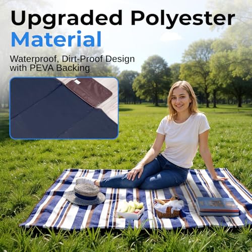 scuddles Extra Large Picnic Blanket – 60" x 80" Waterproof Outdoor Mat with Soft Dual-Layer Comfort, Foldable Travel Rug f...