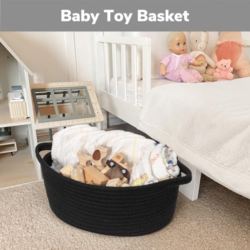 Goodpick Small Woven Basket, Baskets for Gifts Empty, Baby Basket with Handles, Black Baskets for Organizing, Dog Toy Bask...