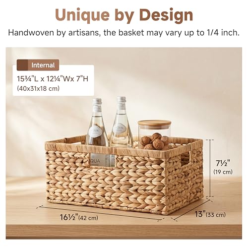 StorageWorks Extra Large Wicker Baskets for Organizing, Water Hyacinth Storage Basket with Built-in Handles, 1 Pack
