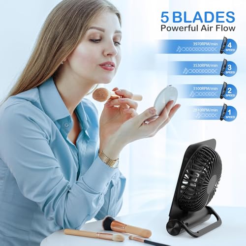 EasyAcc Small Desk Fan, Fan for Slumber Pod Rechargeable, 2000mAh Quiet Mini Desktop Fan Portable Rechargeable Fan for Cru...