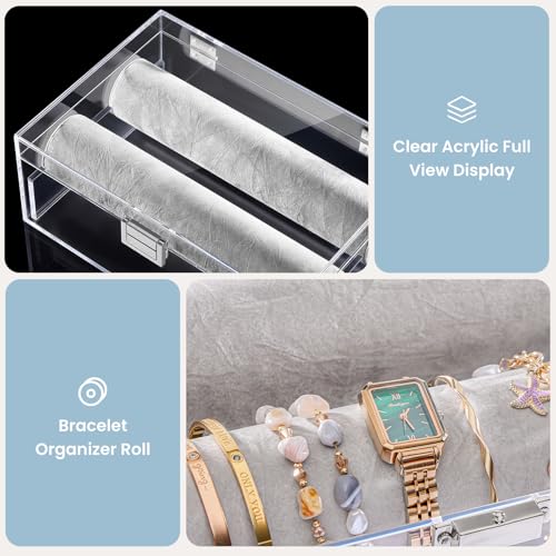 Lolalet Acrylic Bracelet Organizer Box, Clear Jewelry Display Holder for Bangles Watches, Jewellery Accessories Storage Ca...