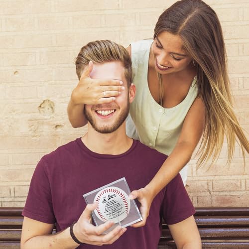 SYNGUCK Engraved Baseball Gift for Husband - You Complete Me Romantic Message - Clear Acrylic Display Case - Wedding, Anni...
