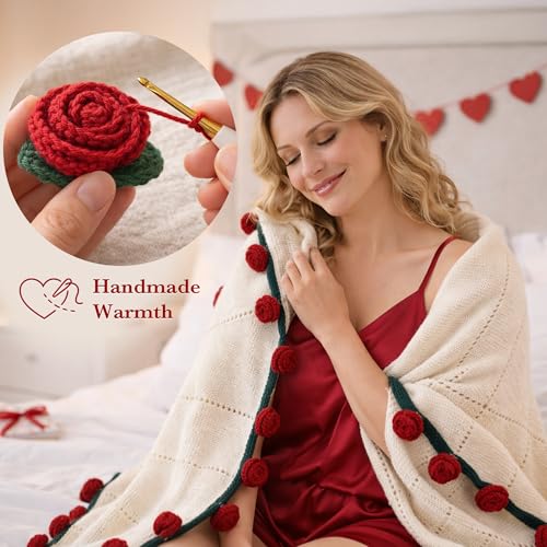 FantasDeck Valentines Day Gifts for Her - Flower Bouquet Blanket Gift Baskets, Anniversary Romantic Gift for Wife, Girlfri...