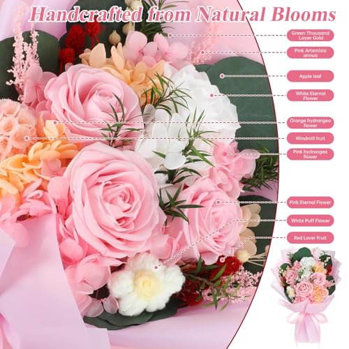 HOTKBO Flowers for Delivery, Preserved Flowers Bouquets – 4 Eternal Pink Roses that Last 2-3 Years,Gift for Mom Grandma Wi...