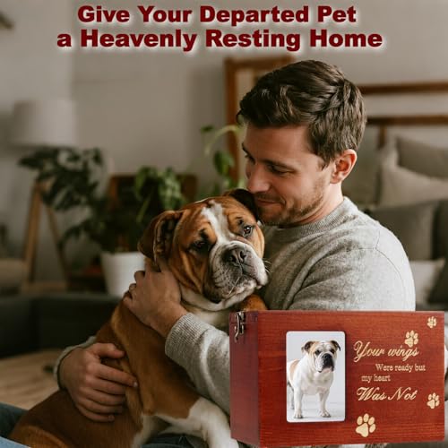 QMoveltyF Pet Urns for Dog or Cat Ashes Sets Pet Cremation Urns Medium Wooden Keepsake Memory Box with Photo Frame with Bl...