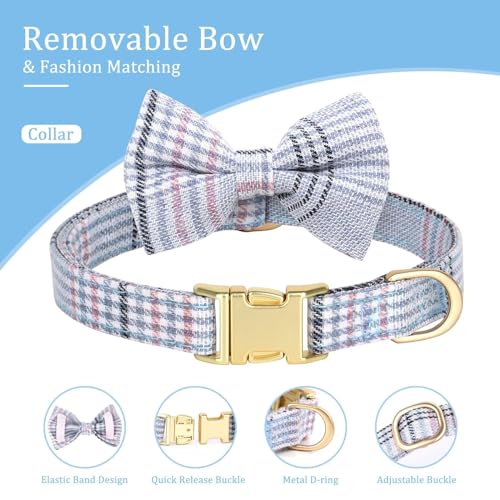 Beirui Cute Extra Small Dog Harness Collar and Leash Set with Bowtie, Soft Adjustable Plaid Puppy Harness for Small Sized ...