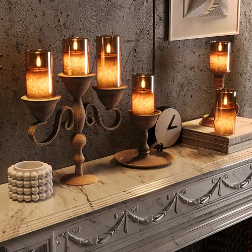 VIODAIM Ice Crystal Real Wax Glass Flameless Candles with Remote & Timer, Battery Operated Candles with Warm Flickering Fl...