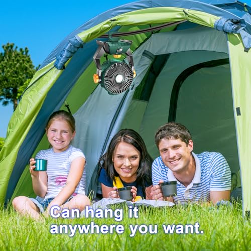 Camping Fan - Rechargeable Portable Battery Powered Camping Fans for Tents with LED Light, Power Display, Timers & 360° Ha...