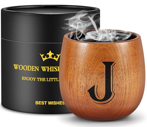 Astonlink Personalized Gifts for Men Husband Dad Boyfriend, Initial Charred Wooden Bourbon Drinking Glass & Whiskey Glasse...