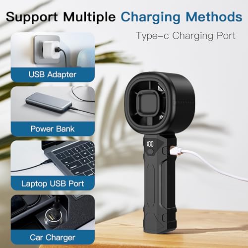 Portable Handheld Turbo Fan, Personal Mini Fan with Digital Display, 3 Wind Speeds 3000mAh Battery USB Rechargeable Hand H...