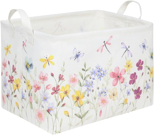 FXOCSHE Boho Flower Nursery Basket,Waterproof collapsible storage box,Fall Wildflower Floral Dandelion Storage Bin,Plant B...